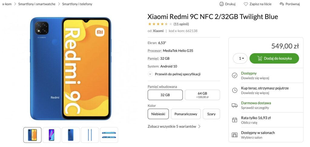 Xiaomi Redmi 9C cena 2021